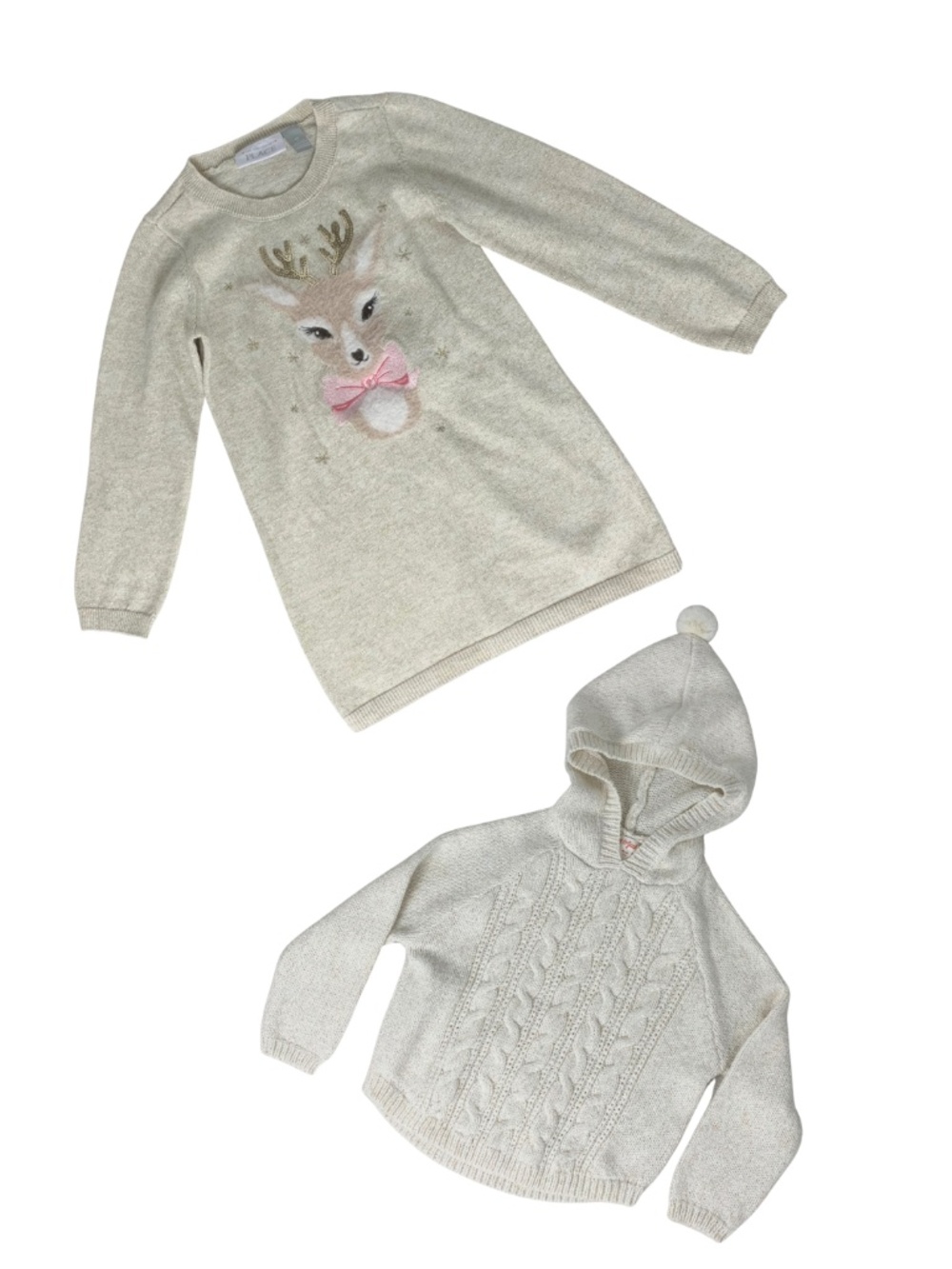 The Children's Place/Cat & Jack Bundle Cream Reindeer Knit Top Hooded Sweater 4T